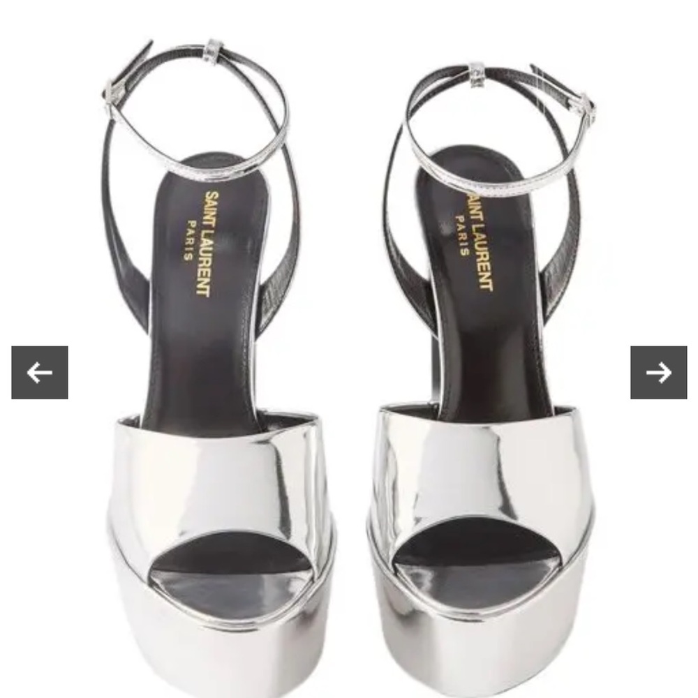 Saint Laurent Silver Platform Sandals with Ankle Strap